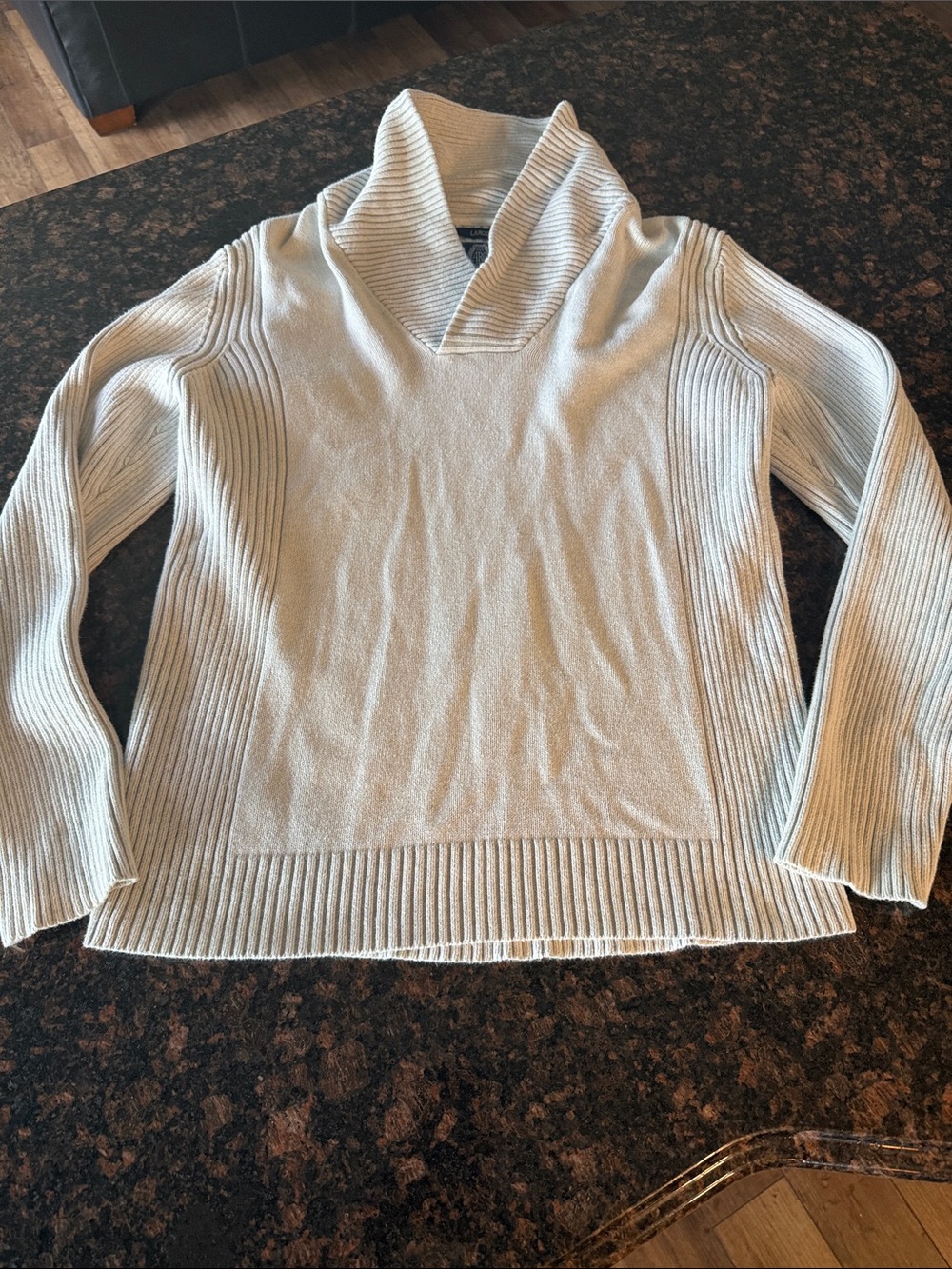Light Gray Shawl Collar Rib-Trim Sweater - Women